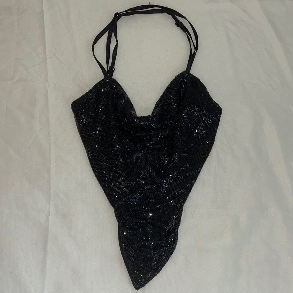 Open Back Sequin Cowl neck Top